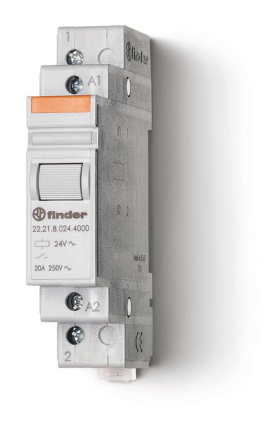 Контактор модульный 1NO 20А AgSnO2 24В AC 17.5мм IP20 FINDER 222180244000
