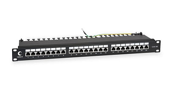 Патч-панель 19дюйм 1U 24 порта RJ45 кат.5E Dual IDC PL-24-Cat.5e-SH-Dual IDC полностью экранир. Cabeus 7002c