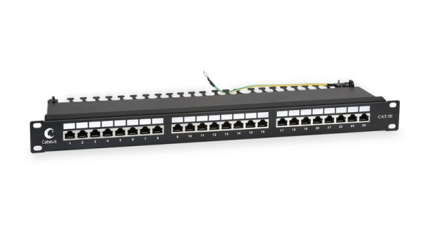 Патч-панель 19дюйм 1U 24 порта RJ45 кат.5E Dual IDC PL-24-Cat.5e-SH-Dual IDC полностью экранир. Cabeus 7002c