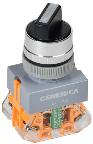 Переключатель D7-11X22 2 полож. 1НО+1НЗ возв. черн. GENERICA BSW50-11X22-3-22-2-K02-G