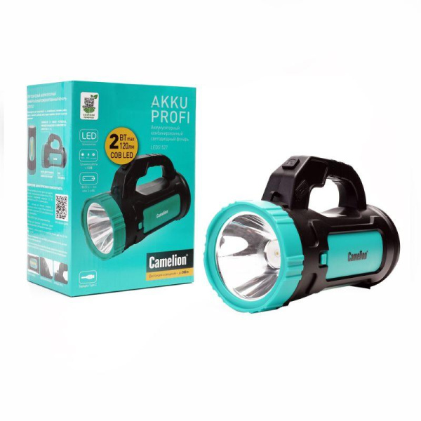 Фонарь аккумуляторный LED51527 2Вт 1LED+COB 4 режима Type C 3хLR6 пластик. черн./зел. Camelion 15130