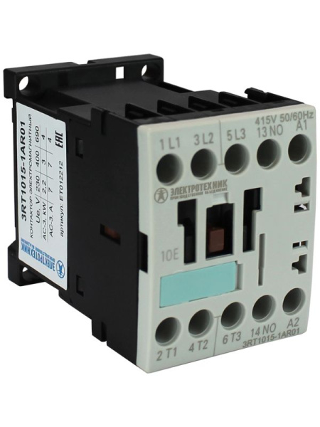 Контактор электромагнитный 3RT1015-1AR01 3-пол. 7А AC-3 3кВт/400В 1НО 415В АС 50/60Гц типоразмер S00 винт. клеммы IP20 Электротехник ET012212