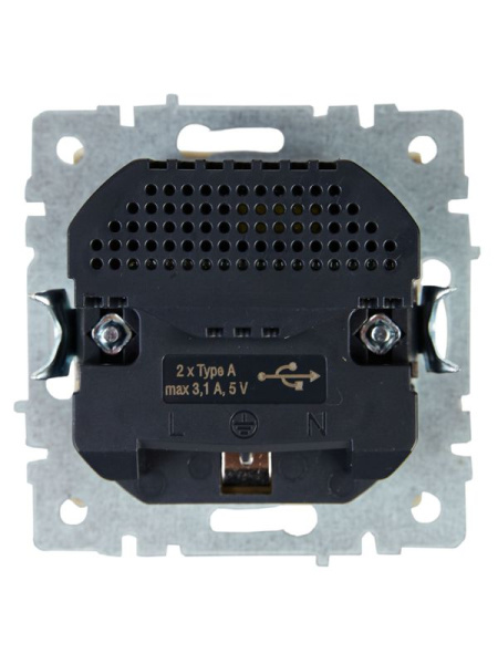 Розетка BRITE РЮш10-2-БрКр 16А с USB A+A 3.1А с заземл. защ. шторки механизм беж. IEK BR-R14-16-U21-D31-K10