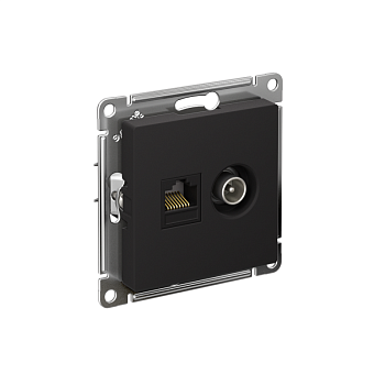 Розетка компьютерная + телевизионная 2-м СП AtlasDesign RJ45 кат.5E + TV механизм карбон SE ATN001089