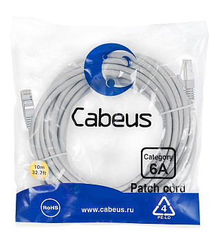 Патч-корд S/FTP кат.6A PC-SSTP-RJ45-Cat.6a-10m-LSZH 2хRJ45/8p8c экранир. LSZH (10G) 10м сер. Cabeus 7906c