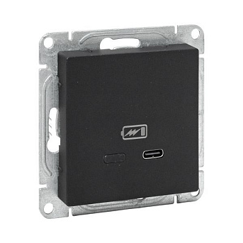 Розетка СП Эпика USB-С быстрая механизм черн. EKF UP1-SOB-USBCF