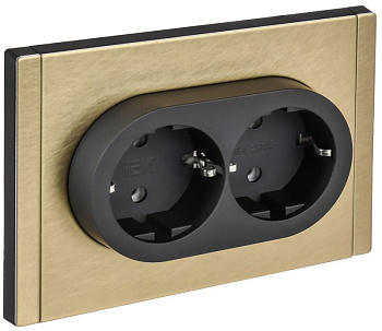 Розетка 2-м СП FORTE&PIANO FP624M 16А IP20 с заземл. без защ. шторок безвинтовое крепление шампань IEK FP-R21-16-1-M-K37