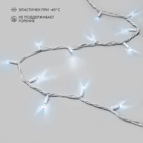 Гирлянда светодиодная "Нить" 20м 200LED бел. 15Вт 24В IP67 эффект мерцания (каждый 5-ый диод) провод каучук бел. (нужен трансформатор 531-100/531-311/531-312) Neon-Night 315-535