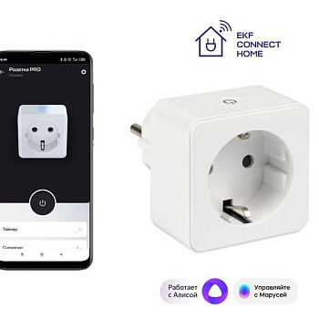 Розетка умная Wi-Fi 1-м 16А IP20 бел. Connect EKF RCS-1-WF
