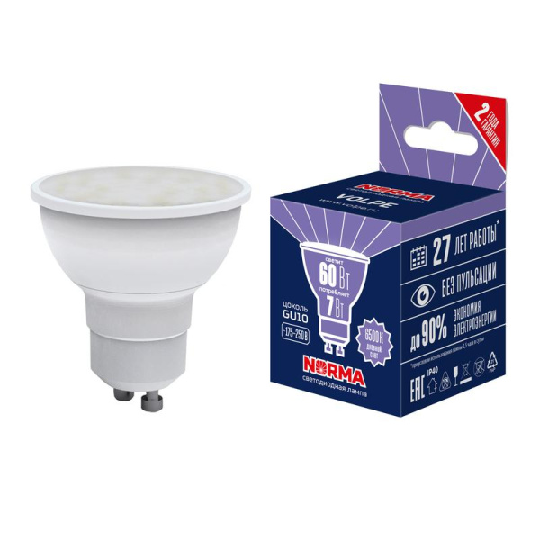 Лампа светодиодная Norma LED-JCDR-7W/6500K/GU10/NR 7Вт JCDR матовая 6500К GU10 Volpe UL-00011001