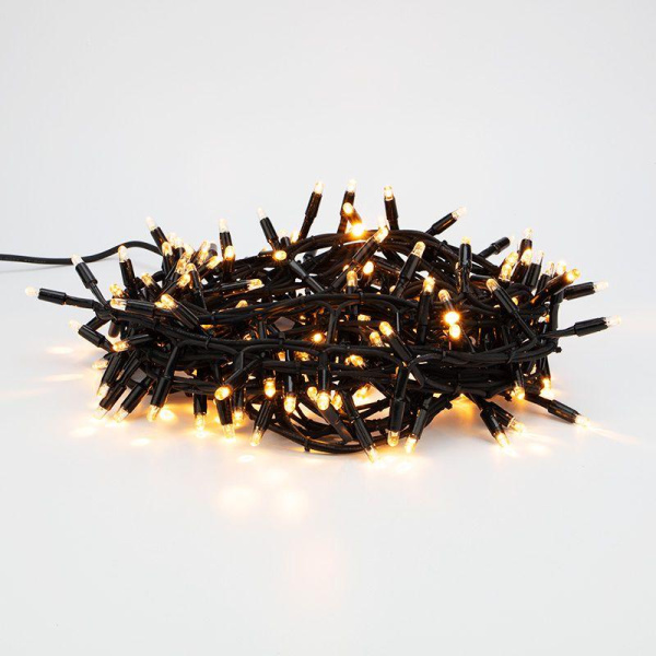 Гирлянда светодиодная "Кластер" 10м 200LED тепл. бел. 18Вт IP67 соединяемая провод каучук черн. Neon-Night 315-256