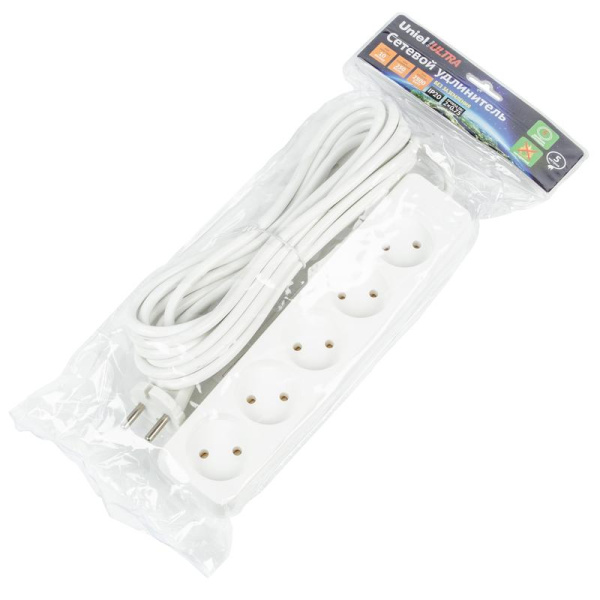 Удлинитель 4х5м без заземл. 10А Ultra S-CU4-5 WHITE бел. Uniel UL-00009989