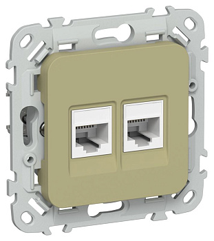 Розетка компьютерная 2-м СП FLITE РК5е-2-0-ФлО RJ45 кат.5E UTP механизм олив. IEK FI-K22-1-K26