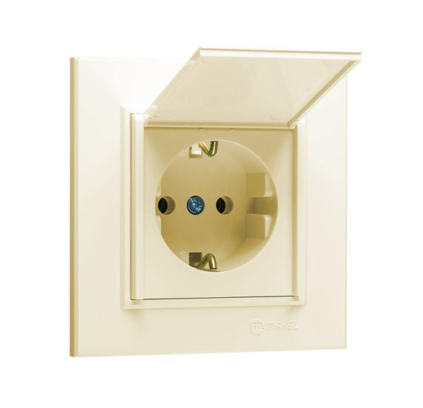 Розетка с/з и крышкой (Керамика) СП Karea 16А IP20 крем. Makel 56010009