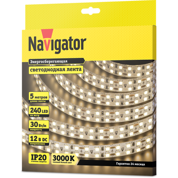 Лента светодиодная 14 465 NLS-2835WW240-30-IP20-12V (уп.5м) NAVIGATOR 14465