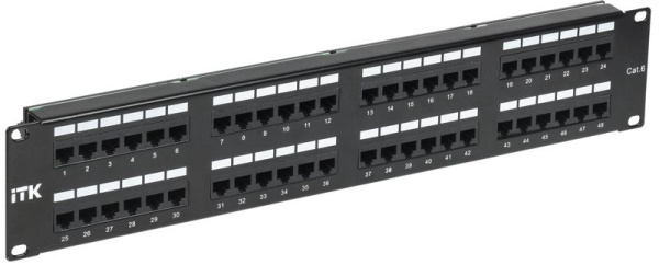 Патч-панель 2U кат.6 UTP 48 портов (IDC Dual) с каб. органайзером ITK PP48-2UC6U-D05-1