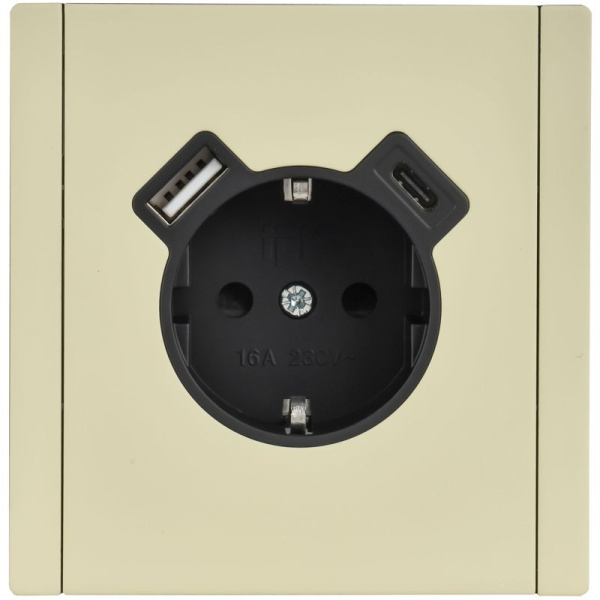Розетка 1-м СП FORTE&PIANO FP847M 16А IP20 USB A+C 18Вт с заземл. защ. шторки винтовое крепление сл. кость IEK FP-R14-16-U22-018-M-K41