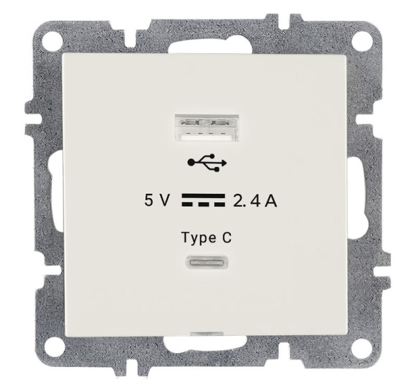 Розетка LAVIN/KAREN USB + TYPE-C механизм бел. ARVIA 50 01 1000 304