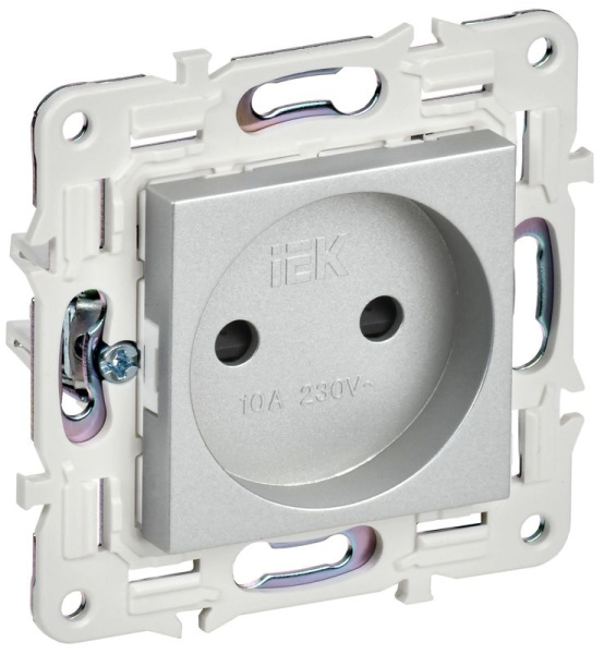 Розетка SKANDY 10А без заземл. защ. шторки SK-R01S серебр. IEK SK-R13-10-K23