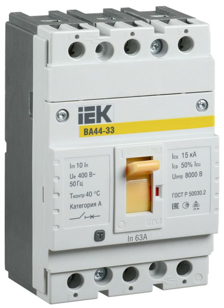 Выключатель автоматический 3п 63А 15кА ВА44 33 IEK SVA4410-3-0063