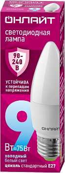 Лампа светодиодная 90 414 OLL-C37-9-230-6.5K-E27-FR 9Вт свеча 6500К E27 90-240В PRO ОНЛАЙТ 90414