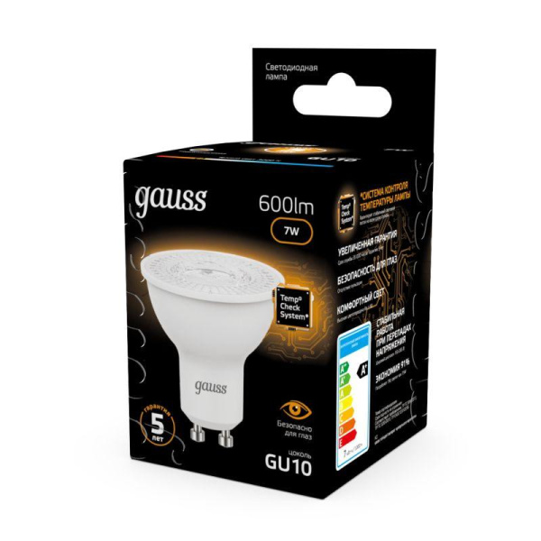 Лампа светодиодная Black 7Вт MR16 софит 3000К тепл. бел. GU10 600лм GAUSS 101506107