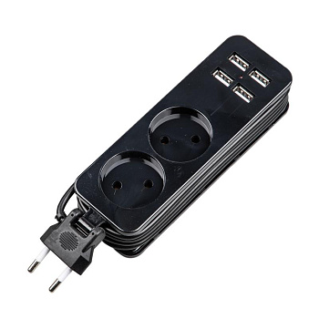 Удлинитель 2х1.5м без заземл. 10А Travel S-CT2-1.5U BLACK 2 гнезда 4USB (21А) черн. Uniel UL-00011135