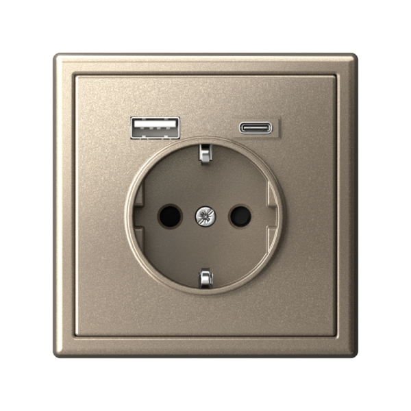 Розетка ArtGallery 16А с 2-мя заряд. устройствами USB A+C 5В/2.4А/3А 2х5В/1.5А механизм шампань SE GAL000532