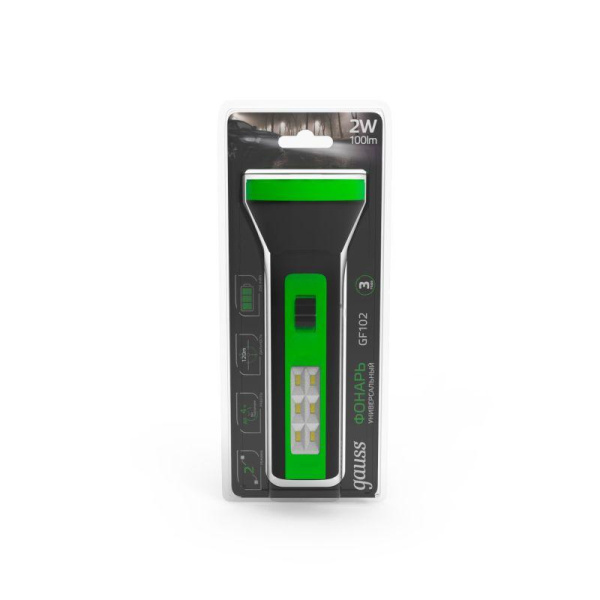Фонарь ручной аккумуляторный GFL 2Вт 100лм IP3X аккум. Lead acid 250мА.ч GAUSS GF102