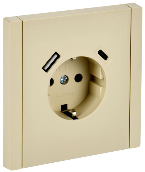Розетка FORTE&PIANO FP447 16А USB A+C 18Вт с заземл. защ. шторки винт. крепл. ваниль IEK FP-R14-16-U22-018-K10