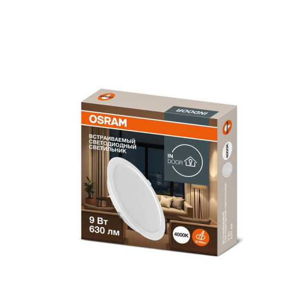 Светильник светодиодный Downlight DL 840 9Вт 4000К IP20 630лм ДВО даунлайт кругл. встраив. бел. OSRAM 4607194235377