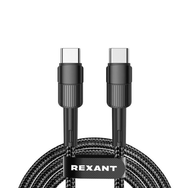 Кабель Type-C-Type-C 3А 60Вт 1м черн. нейлон. оплетка Rexant 18-7071