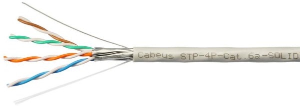 Кабель витая пара U/FTP кат.6A 4х2х23AWG solid PVC нг(А)-LS STP-4P-Cat.6a-SOLID-IN-PVC сер. (уп.305м) Cabeus 7196c