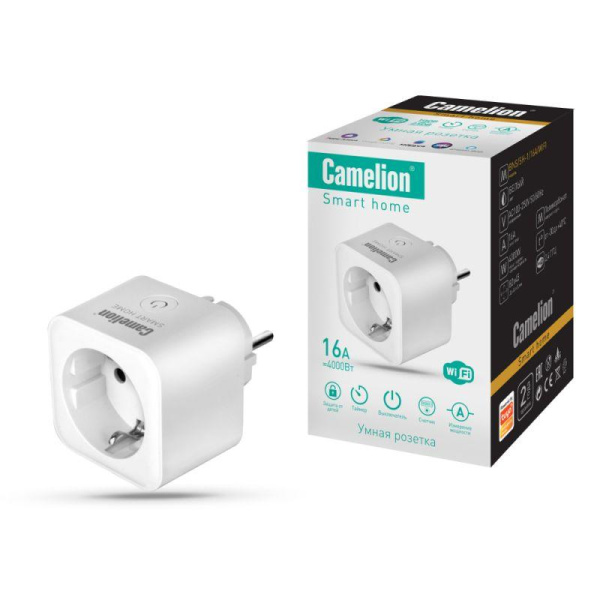 Розетка умная 1-м Smart Home BNS/SH-1/16A/WIFI 16А 4000Вт WiFi + счетчик + контроль Camelion 14503