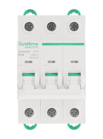Выключатель автоматический 3п D 10А 10кА Systeme9 400В SE S9F33310