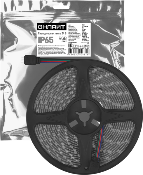 Лента светодиодная 90 681 OLS-5050RGB60-14.4-IP65-24V (уп.5м) ОНЛАЙТ 90681