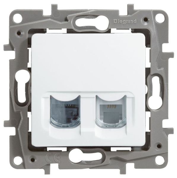 Розетка компьютерная + телефонная 2-м СП Etika RJ45 + RJ11 кат.5E UTP механизм бел. IEK 672252