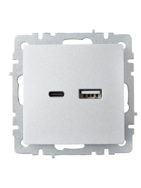 Розетка BRITE USB A+C 18Вт РЮ11-1-БрА механизм алюм. IEK BR-U22-018-K47
