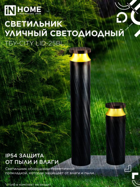 Светильник светодиодный ТБУ-CITY TOR-25BL 25Вт 3000/4000/6500К IP54 90х120мм уличный на столб черн. IN HOME 4690612062594