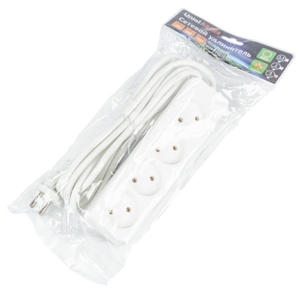 Удлинитель 4х3м без заземл. 10А Ultra S-CU4-3 WHITE бел. Uniel UL-00009988
