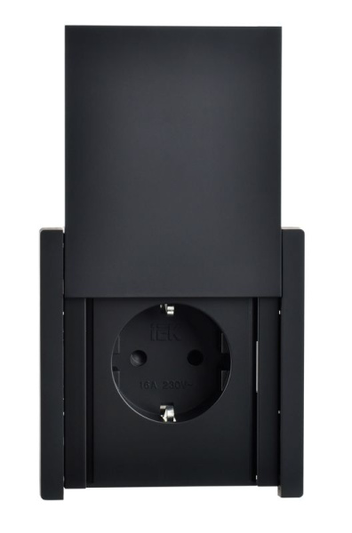 Розетка СП FORTE&PIANO 16А IP44 FP121 с заземл. защ. шторки с крышкой винт. крепл. черн. IEK FP-R16-16-44-K02