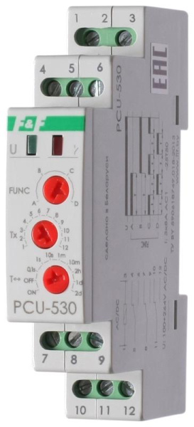 Реле PCU-530 100-264В AC/DC 3х8А 3НО/НЗ IP20 многофункц. 1мод. монтаж на DIN-рейке F&F EA02.001.025