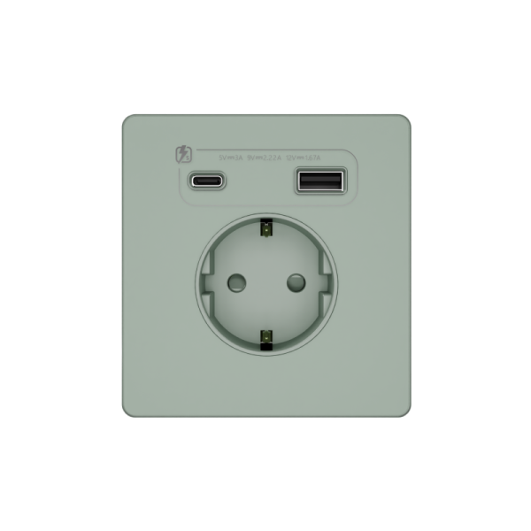 Розетка 1-м СП Systeme Infinity 16А IP20 250В с заземл. и заряд. устр. USB А+С 20Вт защ. шторки таежное утро SE FSE000832