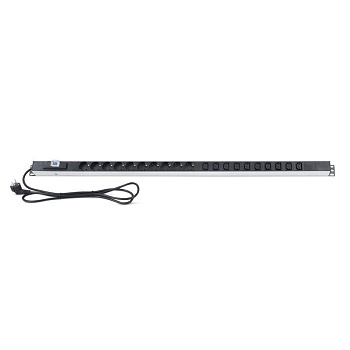 Блок распределения питания PDU 10 розеток СЕЕ 7/4 Schuko 10 розеток C13 16А автомат защиты вилка СЕЕ 7/7 вертикал. шнур 2м корпус алюм. Rexant 04-0202-2