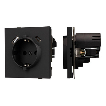 Розетка 1-м СП SCT-TENDO-MUAC-SFPL-BK 16А IP20 230В с USB зарядкой механизм Arlight 054607