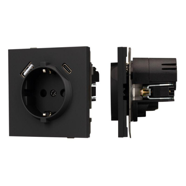 Розетка 1-м СП SCT-TENDO-MUAC-SFPL-BK 16А IP20 230В с USB зарядкой механизм Arlight 054607