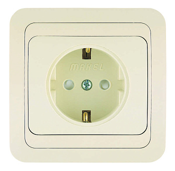 Розетка 1-м СП Mimoza 16А IP20 с заземл. защ. шторки крем./крем. Makel 25058