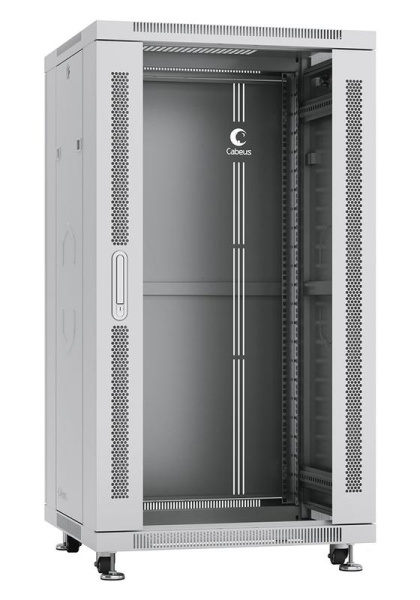 Шкаф монтажный телекоммуникационный напольный SH-05C-22U60/80 19дюйм 22U 600х800х1166мм для распределит. и серверн. оборудования передн. стеклян. и задн. сплошн. метал. двери ручка с замком RAL сер.Cabeus 7049c