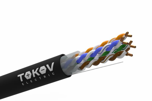Кабель витая пара U/UTP 4х2х24AWG(0.48мм) кат.5E PE outdoor Fluke tested 305м (м) TOKOV ELECTRIC TKE-C05-U/UTP-42-5E-305-OD
