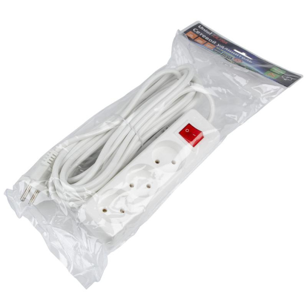 Удлинитель 3х7м без заземл. 10А Ultra S-CU3-7B WHITE бел. Uniel UL-00009997